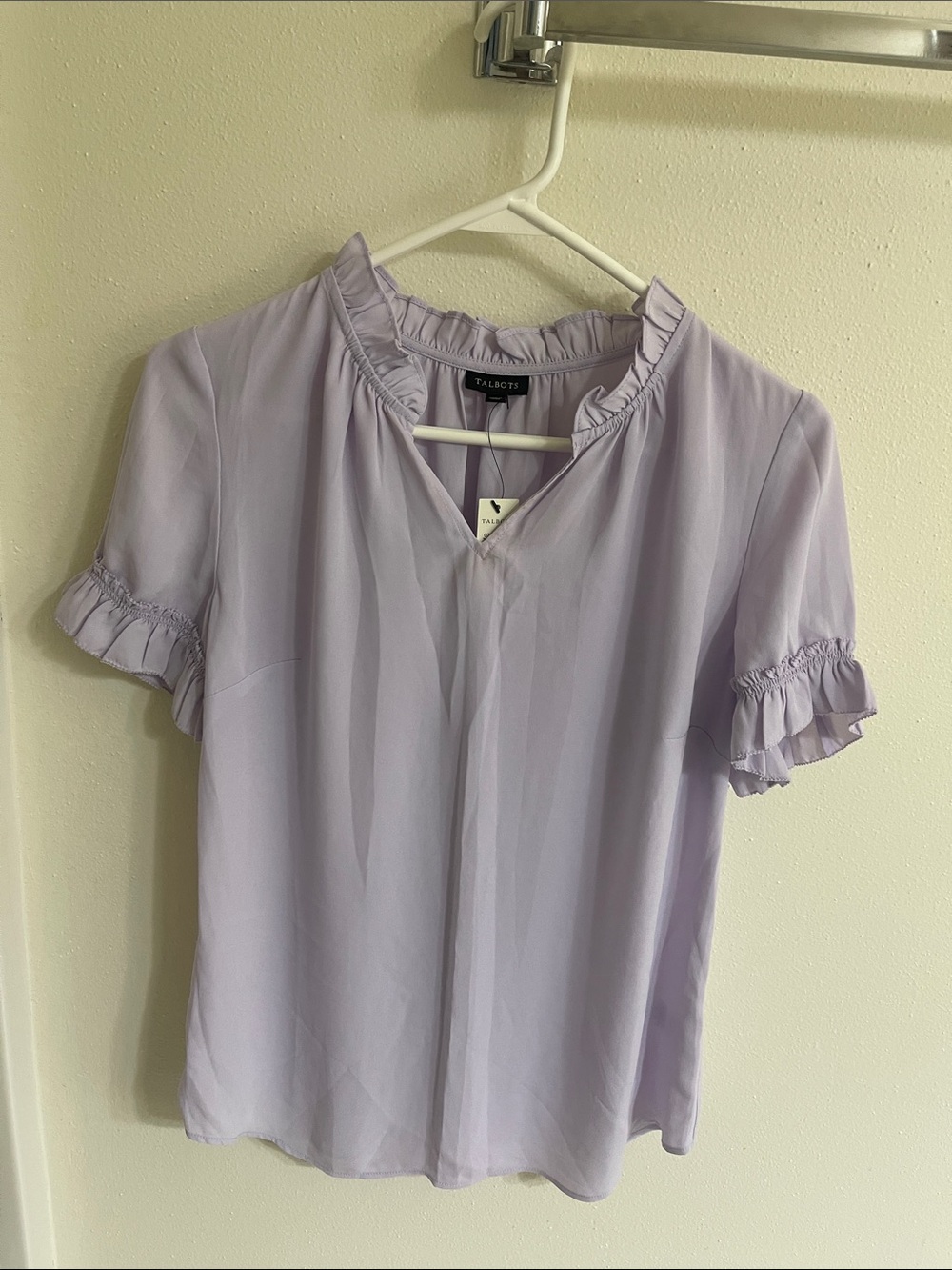 Talbots lilac Ruffle-Trim Short Sleeve Blouse